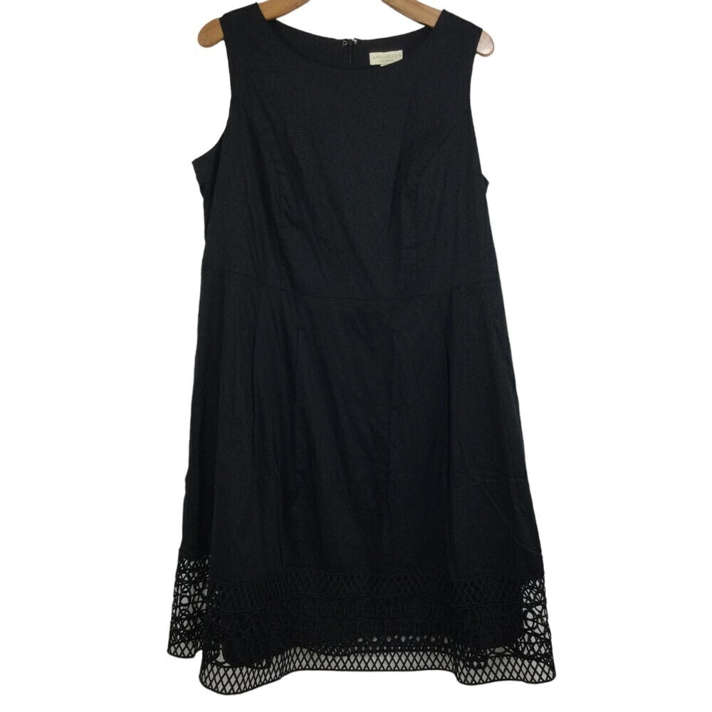 AppleSeeds Womens Sleeveless Lace Trim Hem Cotton Dress Black Plus Size 16W